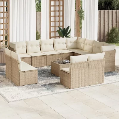 VIDAXL Salon de jardin modulable beige resine tressee 13 pieces 62 x 62 x 69 cm 12 personnes