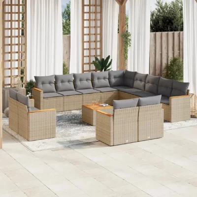 VIDAXL Salon de jardin modulable beige resine tressee 14 pieces 62 x 61.5 x 69 cm