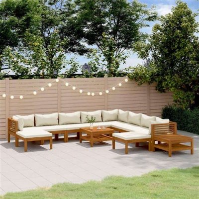 VIDAXL Salon de jardin modulable bois massif beige 12 pieces 69 x 65 x 62.5 10 personnes
