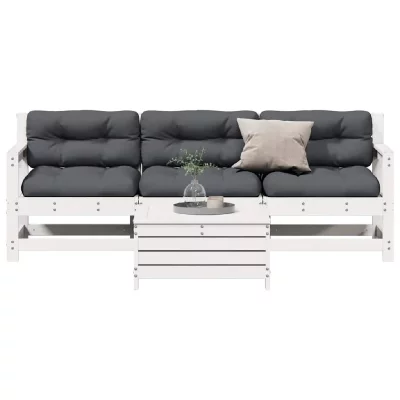 VIDAXL Salon de jardin modulable bois massif blanc 4 pieces 4 personnes