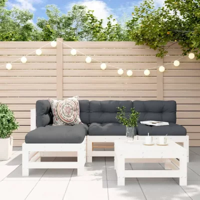 VIDAXL Salon de jardin modulable bois massif blanc 5 pieces 4 personnes