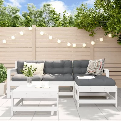 VIDAXL Salon de jardin modulable bois massif blanc 5 pieces x 66 x 70.5 4 personnes