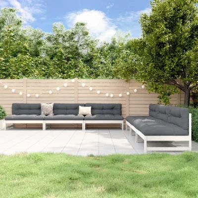 VIDAXL Salon de jardin modulable bois massif blanc 6 pieces 12 personnes