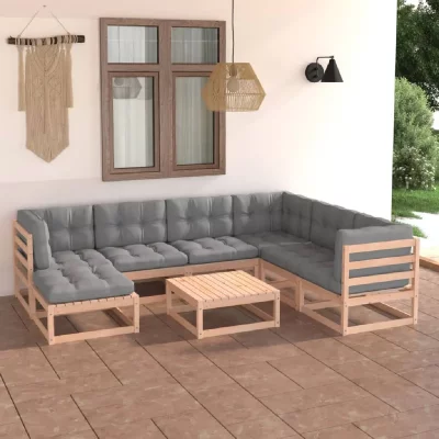 VIDAXL Salon de jardin modulable bois massif gris 8 pieces 70.0 x 70 x 30 7 personnes