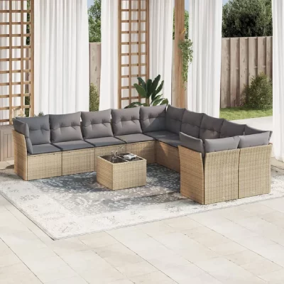 VIDAXL Salon de jardin modulable GENERIQUE 10 personnes 11 pieces resine tressee 55 x 62 x 69 cm beige