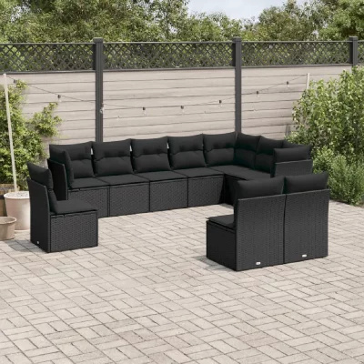 VIDAXL Salon de jardin modulable GENERIQUE 10 pieces 10 personnes resine tressee 55 x 62 x 69 cm noir