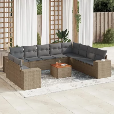 VIDAXL Salon de jardin modulable GENERIQUE 11 pieces resine tressee beige 62 x 62 x 69 cm 10 personnes