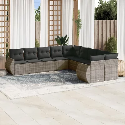 VIDAXL Salon de jardin modulable GENERIQUE gris 11 pieces 10 personnes 62 x 71 x 69 cm resine tressee