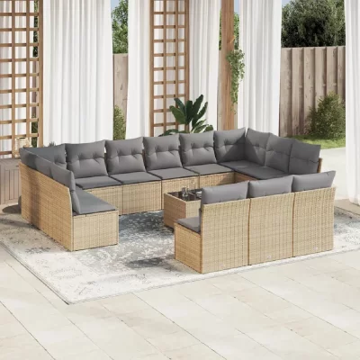VIDAXL Salon de jardin modulable GENERIQUE - Lot de 14 pi&egrave;ces - R&eacute;sine tress&eacute;e - 12 personnes - Beige