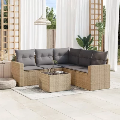 VIDAXL Salon de jardin modulable GENERIQUE resine tressee 6 pieces beige 65.5 x 62 x 37 cm 5 personnes