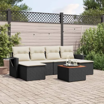 VIDAXL Salon de jardin modulable GENERIQUE resine tressee noir 6 personnes 62 x 55 x 69 cm 7 pieces
