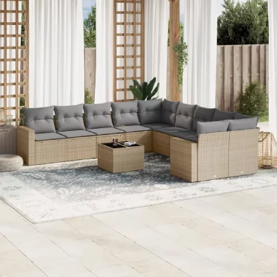 VIDAXL Salon de jardin modulable - Lot de 11 pieces - Rotin - Beige - 2 personnes