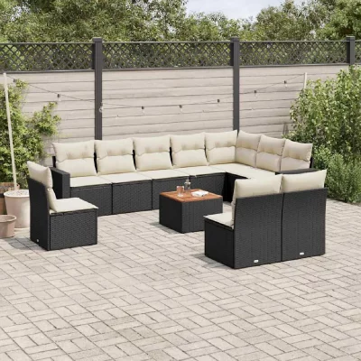 VIDAXL Salon de jardin modulable - Lot de 11 pieces - Rotin noir - 2 personnes