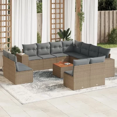 VIDAXL Salon de jardin modulable - Lot de 12 pieces - Resine tressee - Beige - 11 personnes