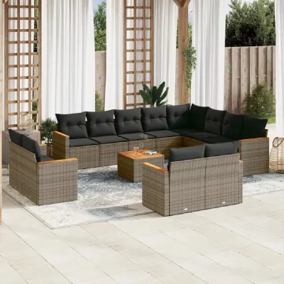 VIDAXL Salon de jardin modulable - Lot de 13 pi&egrave;ces - R&eacute;sine tress&eacute;e gris 12 personnes