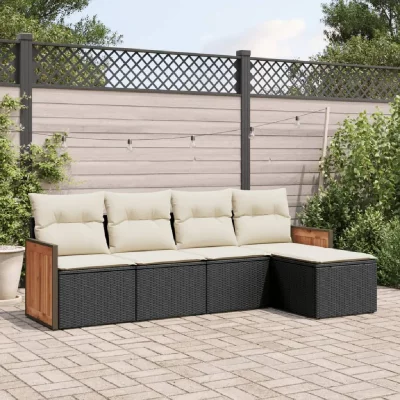 VIDAXL Salon de jardin modulable - Lot de 5 pi&egrave;ces - R&eacute;sine tress&eacute;e - 5 personnes - Noir