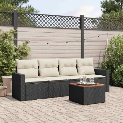 VIDAXL Salon de jardin modulable - Lot de 5 pi&egrave;ces - R&eacute;sine tress&eacute;e - Noir - 4 personnes