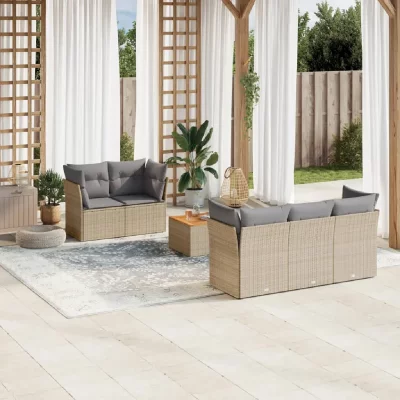  Salon de jardin modulable - Lot de 6 pi&egrave;ces - R&eacute;sine tress&eacute;e beige 5 personnes