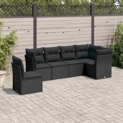 VIDAXL Salon de jardin modulable - Lot de 6 pi&egrave;ces - R&eacute;sine tress&eacute;e noir 6 personnes 55x62x69 cm