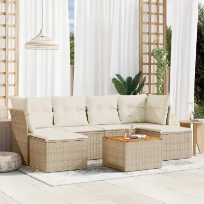 VIDAXL Salon de jardin modulable - Lot de 7 pieces - Resine tressee - Beige - 6 personnes