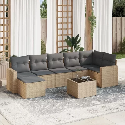 VIDAXL Salon de jardin modulable - Lot de 8 pieces - Resine tressee - Beige - 7 personnes