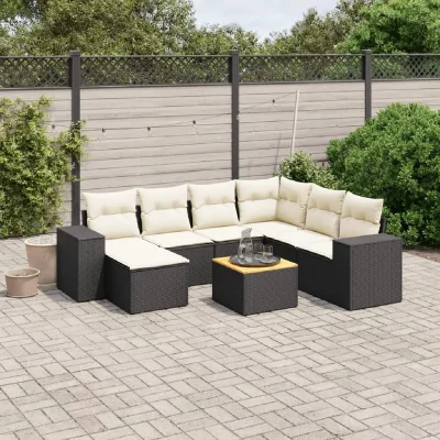 VIDAXL Salon de jardin modulable - Lot de 8 pi&egrave;ces - Rotin noir - 7 personnes