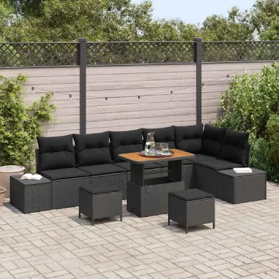 VIDAXL Salon de jardin modulable - Lot de 9 pi&egrave;ces - Rotin noir - 62 x 90 x 69 cm