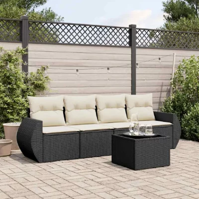 VIDAXL Salon de jardin modulable noir 4 personnes resine tressee 55.0 x 55 x 37 cm 5 pieces