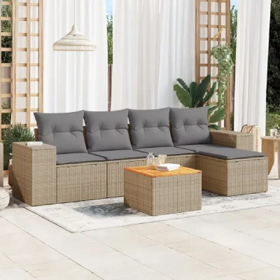VIDAXL Salon de jardin modulable - Pack de 6 pi&egrave;ces - Beige r&eacute;sine tress&eacute;e 5 personnes 55x62x69 cm