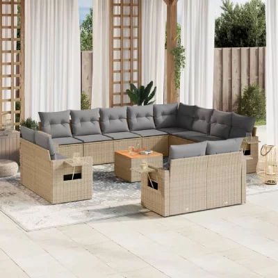 VIDAXL Salon de jardin modulable resine beige 13 pieces x 65.5 x 69 12 personnes