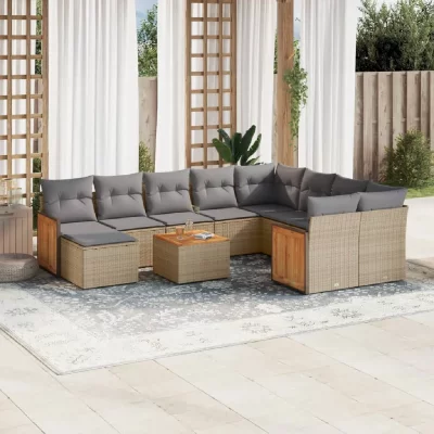 VIDAXL Salon de jardin modulable resine tressee 10 personnes 11 pieces 62 x 59 x 69 cm beige