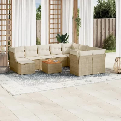VIDAXL Salon de jardin modulable resine tressee 10 personnes beige 62 x 62 x 69 cm 11 pieces