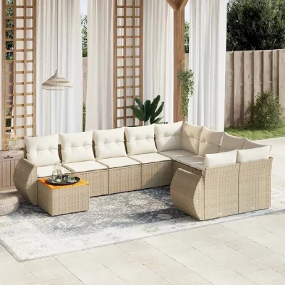 VIDAXL Salon de jardin modulable resine tressee 10 pieces beige 62 x 62 x 69 cm 9 personnes