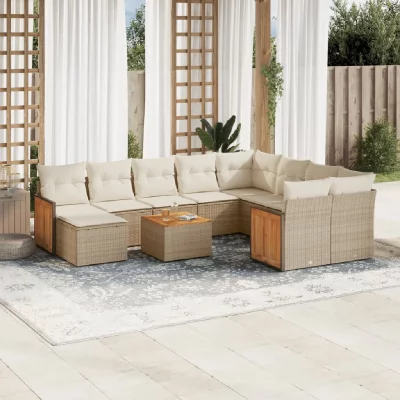 VIDAXL Salon de jardin modulable resine tressee 11 pieces beige 62 x 59 x 69 cm 10 personnes