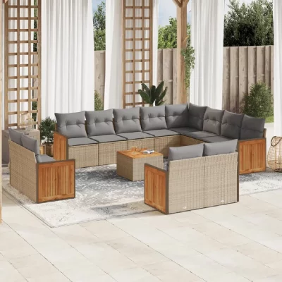 VIDAXL Salon de jardin modulable resine tressee 12 personnes 13 pieces 62 x 62 x 69 cm beige