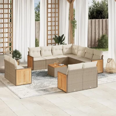VIDAXL Salon de jardin modulable resine tressee 12 pieces beige 62 x 59 x 69 cm