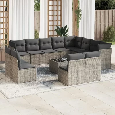 VIDAXL Salon de jardin modulable resine tressee 13 pieces gris 55 x 62 x 69 cm 12 personnes