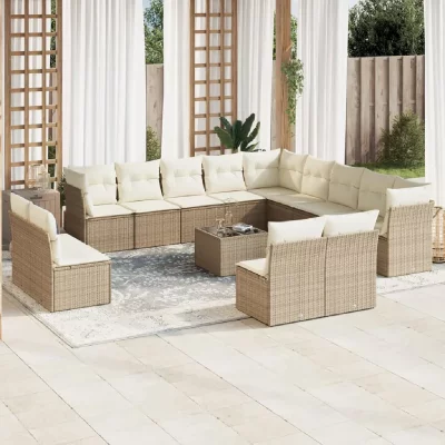 VIDAXL Salon de jardin modulable resine tressee 14 pieces 12 personnes 62 x 62 x 69 cm beige