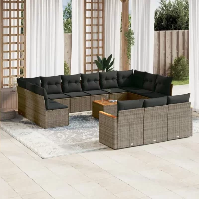 VIDAXL Salon de jardin modulable resine tressee 14 pieces 12 personnes 62 x 62 x 69 cm gris