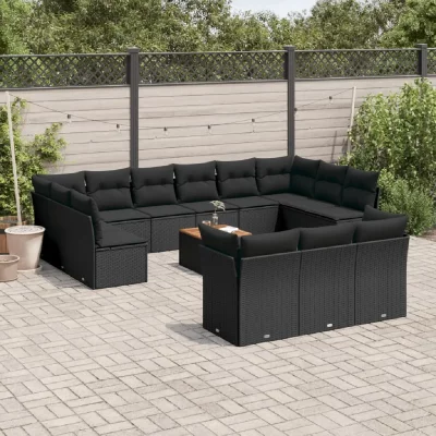 VIDAXL Salon de jardin modulable resine tressee 14 pieces noir 62 x 62 x 69 cm 12 personnes