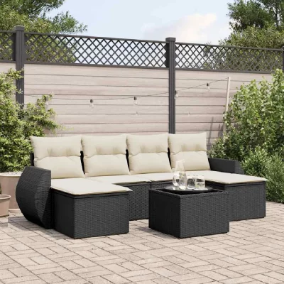 VIDAXL Salon de jardin modulable resine tressee 7 pieces 6 personnes 62 x 71 x 69 cm noir