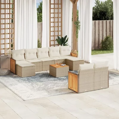 VIDAXL Salon de jardin modulable resine tressee 9 personnes 10 pieces 62 x 55 x 69 cm beige