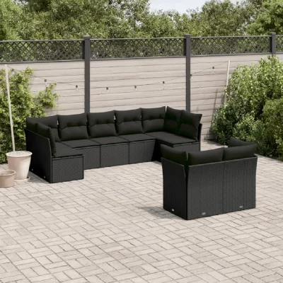 VIDAXL Salon de jardin modulable resine tressee 9 pieces 9 personnes 55 x 62 x 69 cm noir