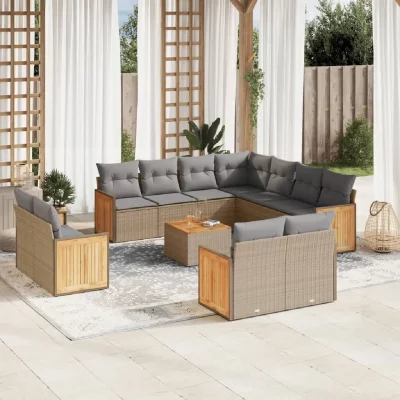VIDAXL Salon de jardin modulable resine tressee beige 11 personnes 62 x 59 x 69 cm 12 pieces