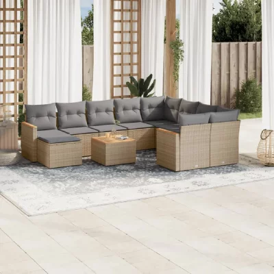 VIDAXL Salon de jardin modulable resine tressee beige 11 personnes 62 x 62 x 69 cm 11 pieces