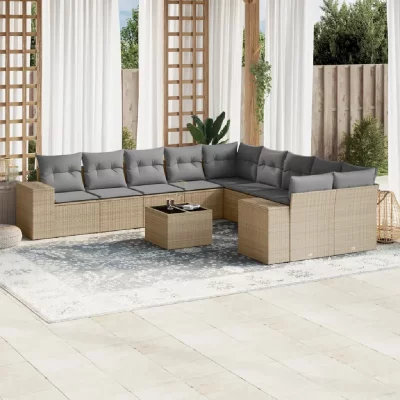 VIDAXL Salon de jardin modulable resine tressee beige 11 pieces 62 x 62 x 69 cm 2 personnes