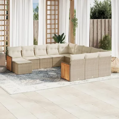 VIDAXL Salon de jardin modulable resine tressee beige 12 pieces 62 x 62 x 69 cm 12 personnes