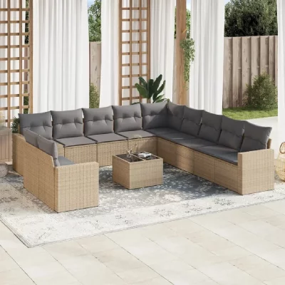 VIDAXL Salon de jardin modulable resine tressee beige 12 pieces 65.5 x 62 x 37 cm