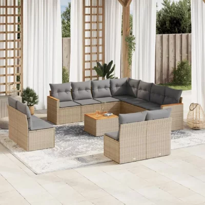 VIDAXL Salon de jardin modulable resine tressee beige 12 pieces x 61.5 x 69 11 personnes