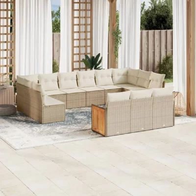 VIDAXL Salon de jardin modulable resine tressee beige 13 pieces 62 x 55 x 69